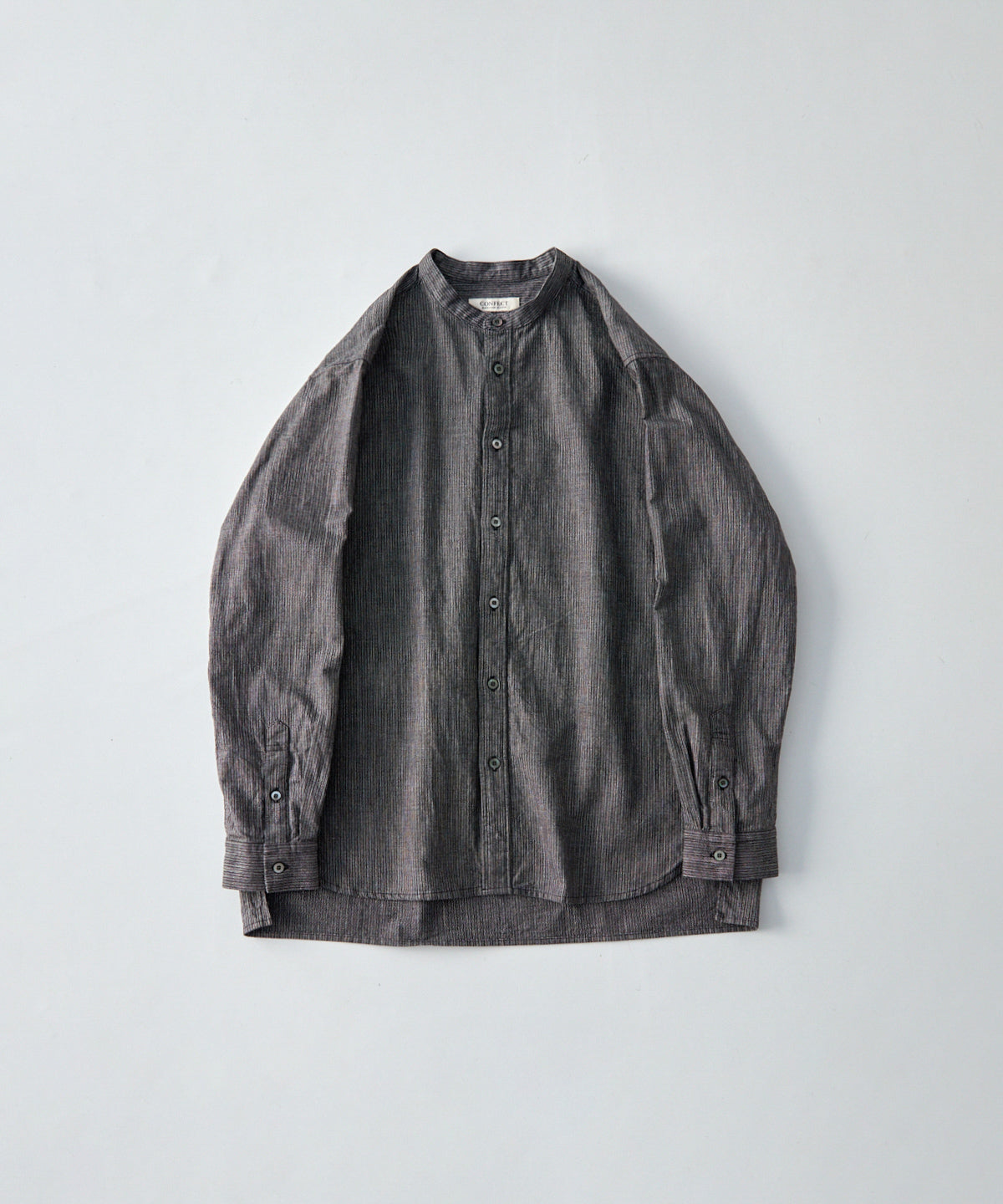 CONFECT / 先染めコットン 杢ストライプ バンドカラーシャツ